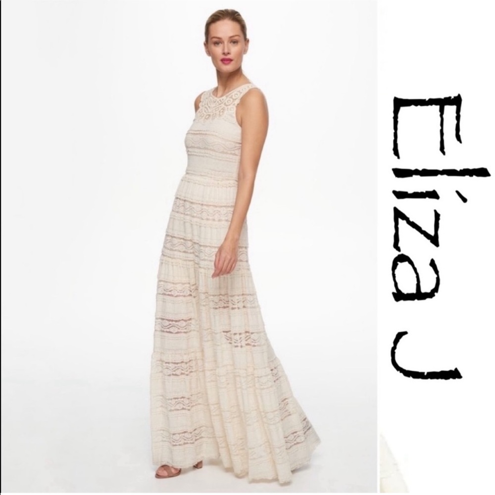 ELIZA J Ivory Lace Maxi Dress size 2P NEW